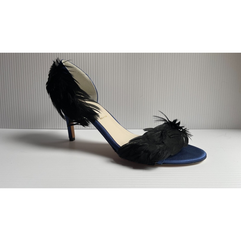 Something Bleu Hammond d'Orsay Feather Sandal Bridal Navy Pump $455 US 11 NWOB‎